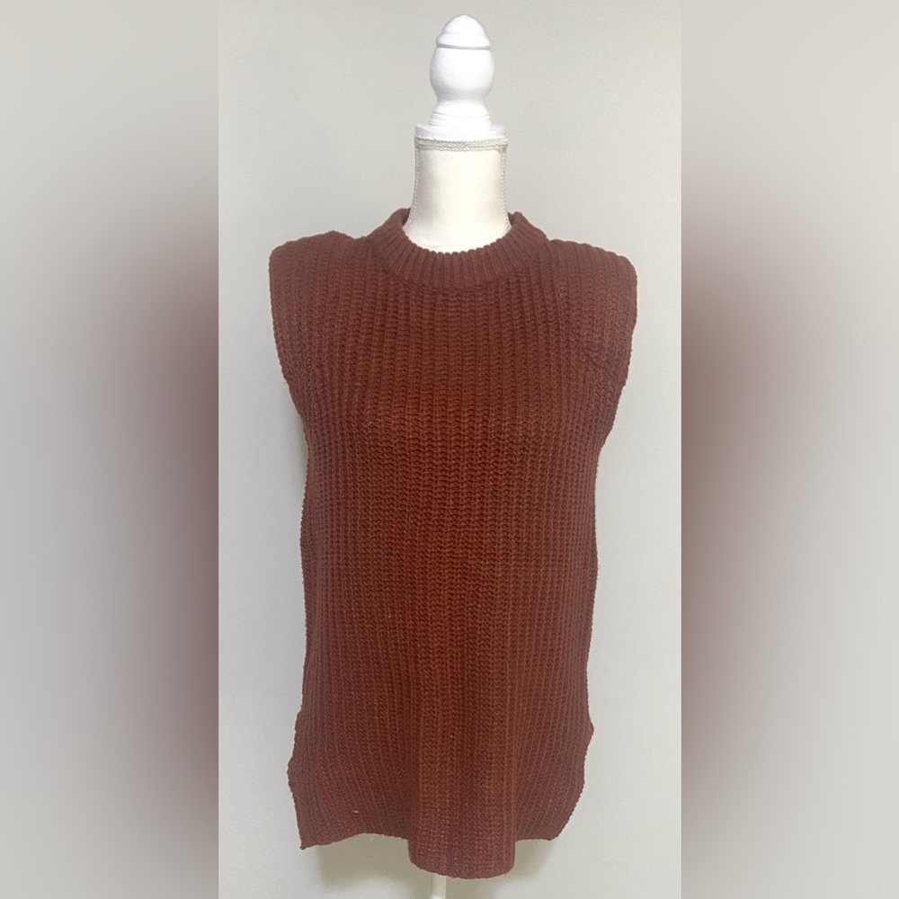 Glam Womens L Brown Sleeveless Sweater Boho Y2K Fall 90s Minimalism Streetwear - Picture 1 of 12